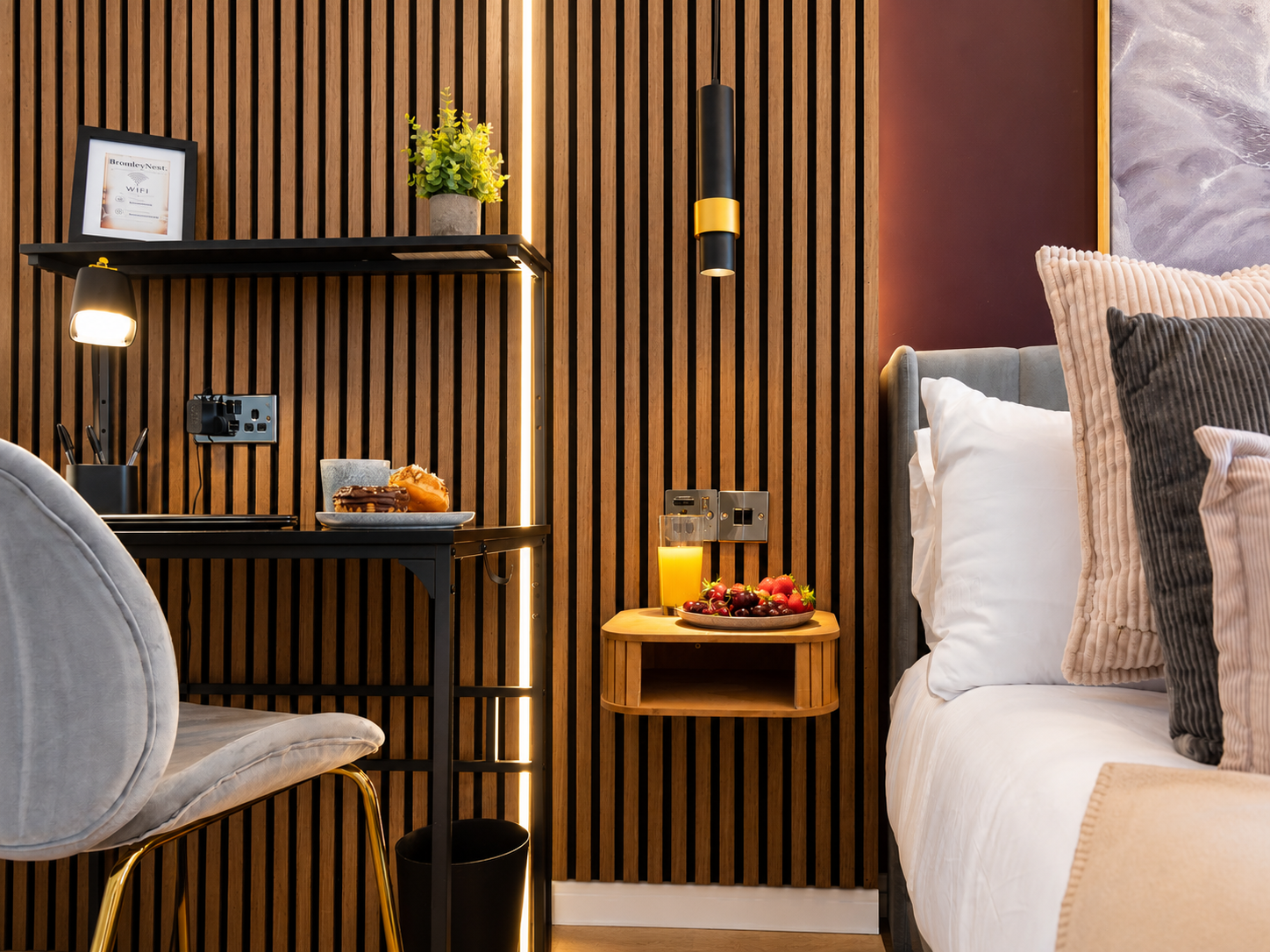 Desk and workspace beside the bedroom at Bromley Nest Calm