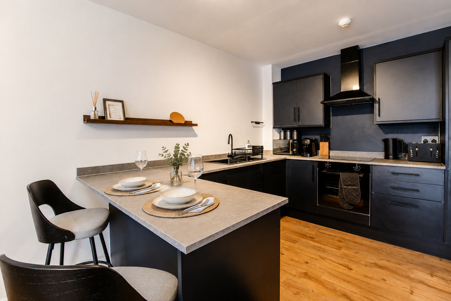 Kitchen and breakfast bar at Bromley Nest Calm